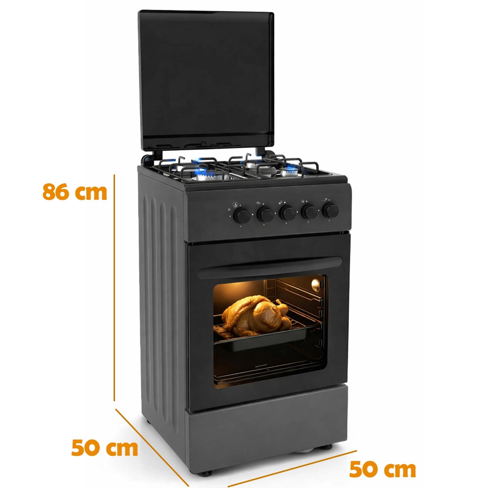 Cucina a Gas Piano Cottura a 4 Fuochi da Esterno Forno Cucinino Nero 86x50cm
