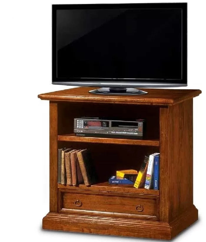 Porta televisore in legno 2 vani 1 cassetto arte povera tinta noce l.85 x p.47 h.79 - Mobili 2G