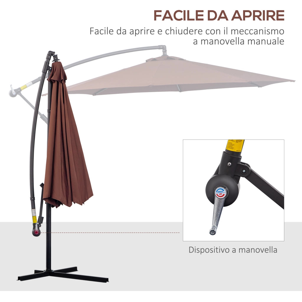 EasyComfort Ombrellone da Giardino 3x2.5 m a Braccio Inclinabile con Manovella, in Acciaio e Poliestere, Marrone