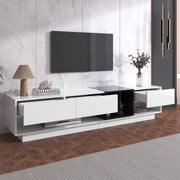 OKWISH Mobile TV con 3 Cassetti e 2 Vani Aperti, Finitura Lucida, per Soggiorno, Bianco e Nero, 190×40×42 cm