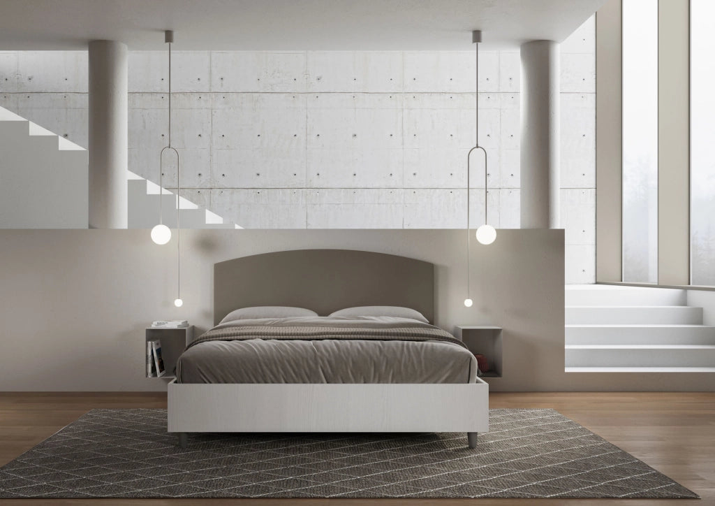 BS COM Letto matrimoniale contenitore 160x190 bianco frassino testata similpelle cappuccino