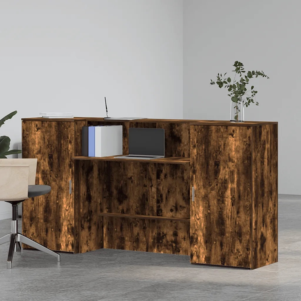Banco Reception | Scrivania | Tavolo da Ufficio Rovere Fumo 200x50x103,5cm in Legno Multistrato