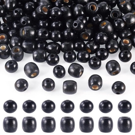 Kralen in legno 200 pezzi - Natura nera - Kralen tondeggianti - Foro 4/8 mm - Per creare gioielli - di alta qualità in quercia di rovere