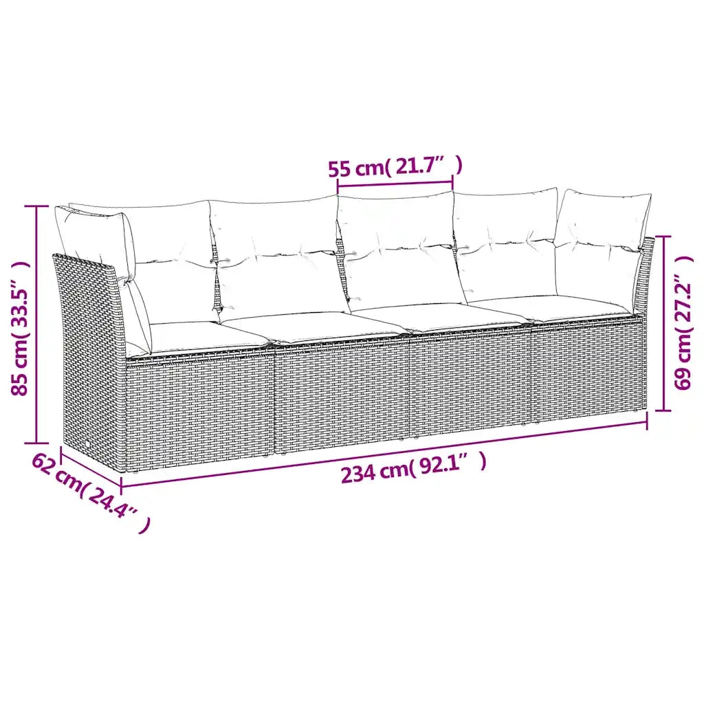 Set Divani da Giardino 4 pz | Set Salotto da Giardino con Cuscini Nero in Polyrattan