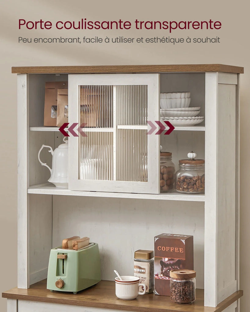 Mobiletto portaoggetti con luci e caricabatterie mobiletto da cucina con ante e cassetti mobiletto portaoggetti/caffè ripiani regolabili 39,7 x 80,4 x 180,3 cm stile country bianco 12_0006414