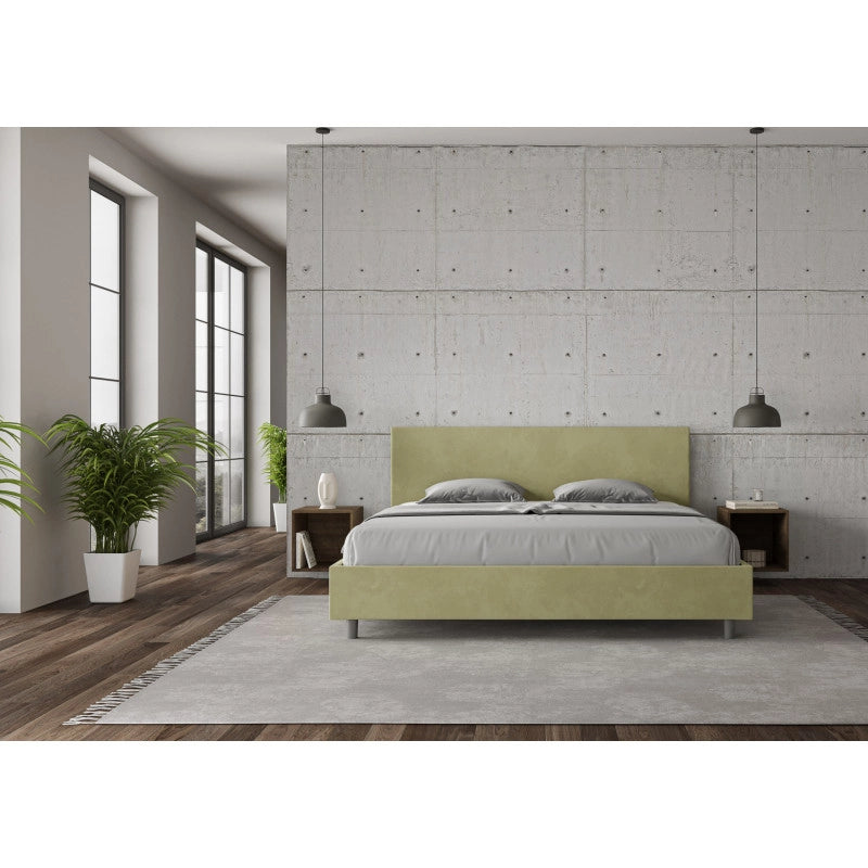 Letto imbottito Matrimoniale 200x200 cm Adele - Senza rete,Microfibra,Tè verde