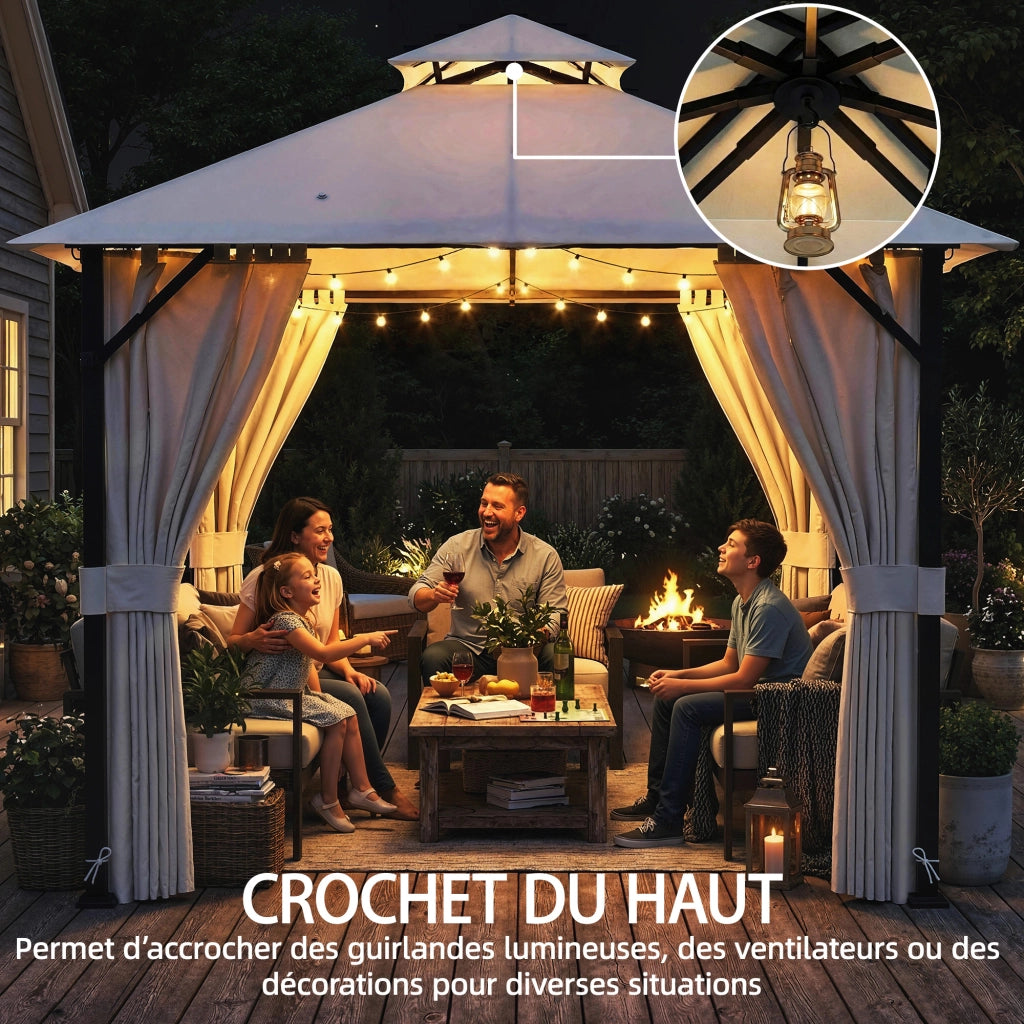 Tonnelle da giardino 3x3m ¨C zephmum ¨C crema, metallo, 300x300x250 cm