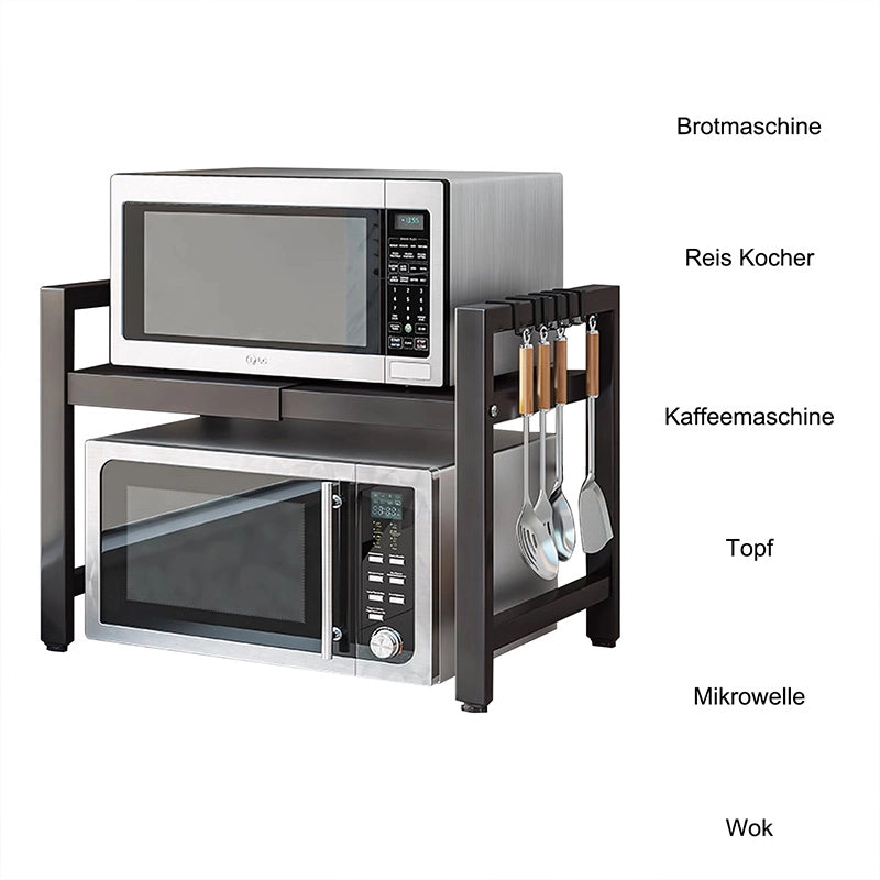 Scaffale da cucina estensibile per microonde 40-64 cm con 6 ganci