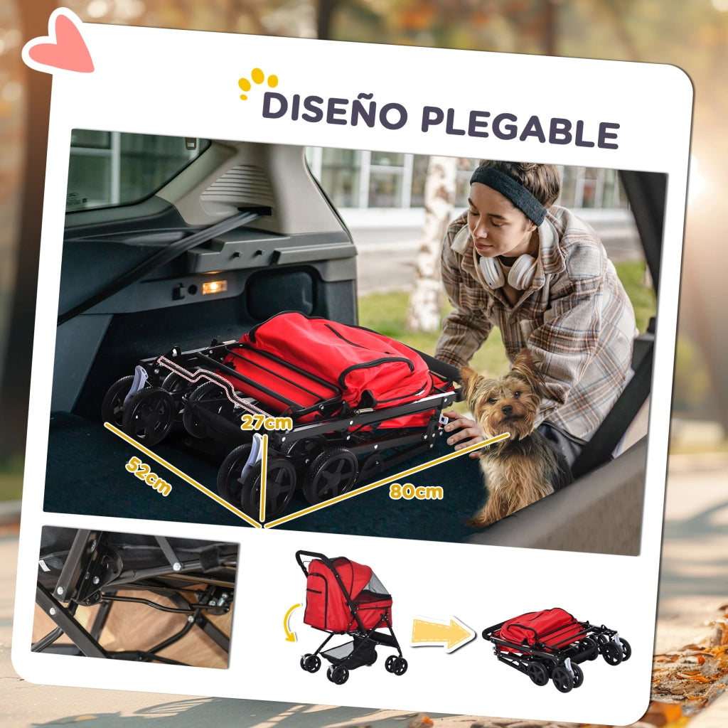 Cestino per Cani Pieghevole con Finestra a Maglia ¨C zephmum ¨C Rosso 76.5x52x95 cm