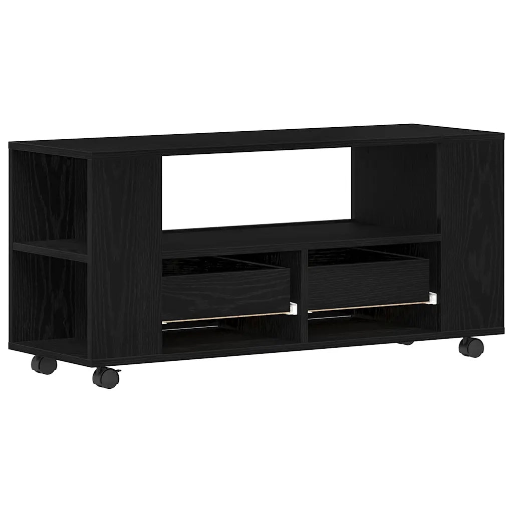 Mobile TV | Armadietto TV | Mobile Porta TV con Ruote Rovere Nero 102x34,5x43 cm Truciolato