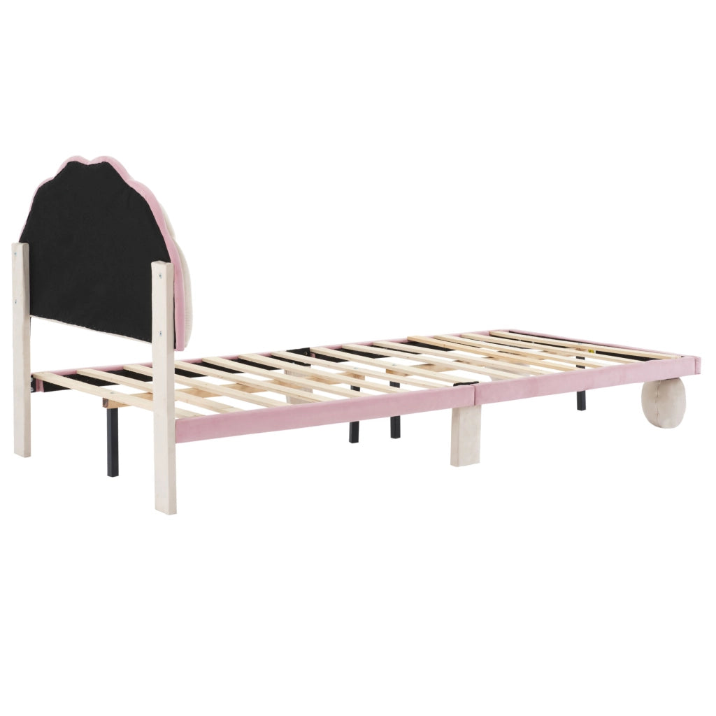 Letto per Bambini 90x200 cm; Letto Singolo - LED Multicolore con Effetti Cangianti - in Velluto - Beige e Rosa
