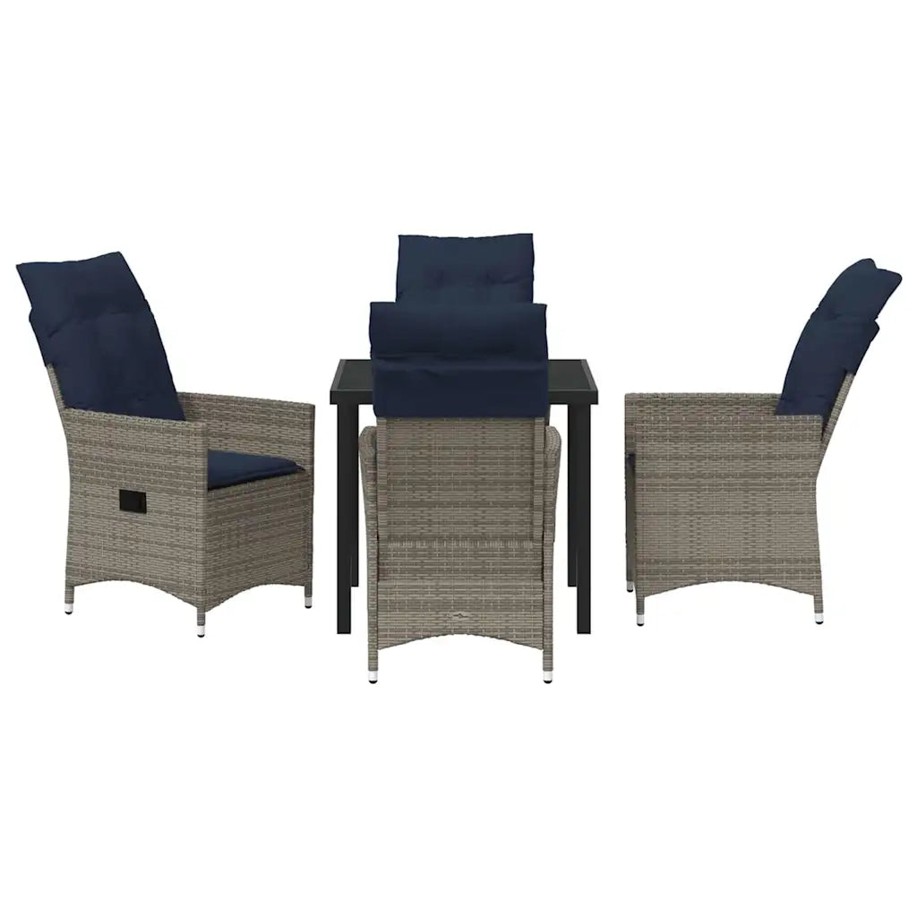 Set di tavolo e sedie con cuscino 5 pcs Grigio Rattan in PE