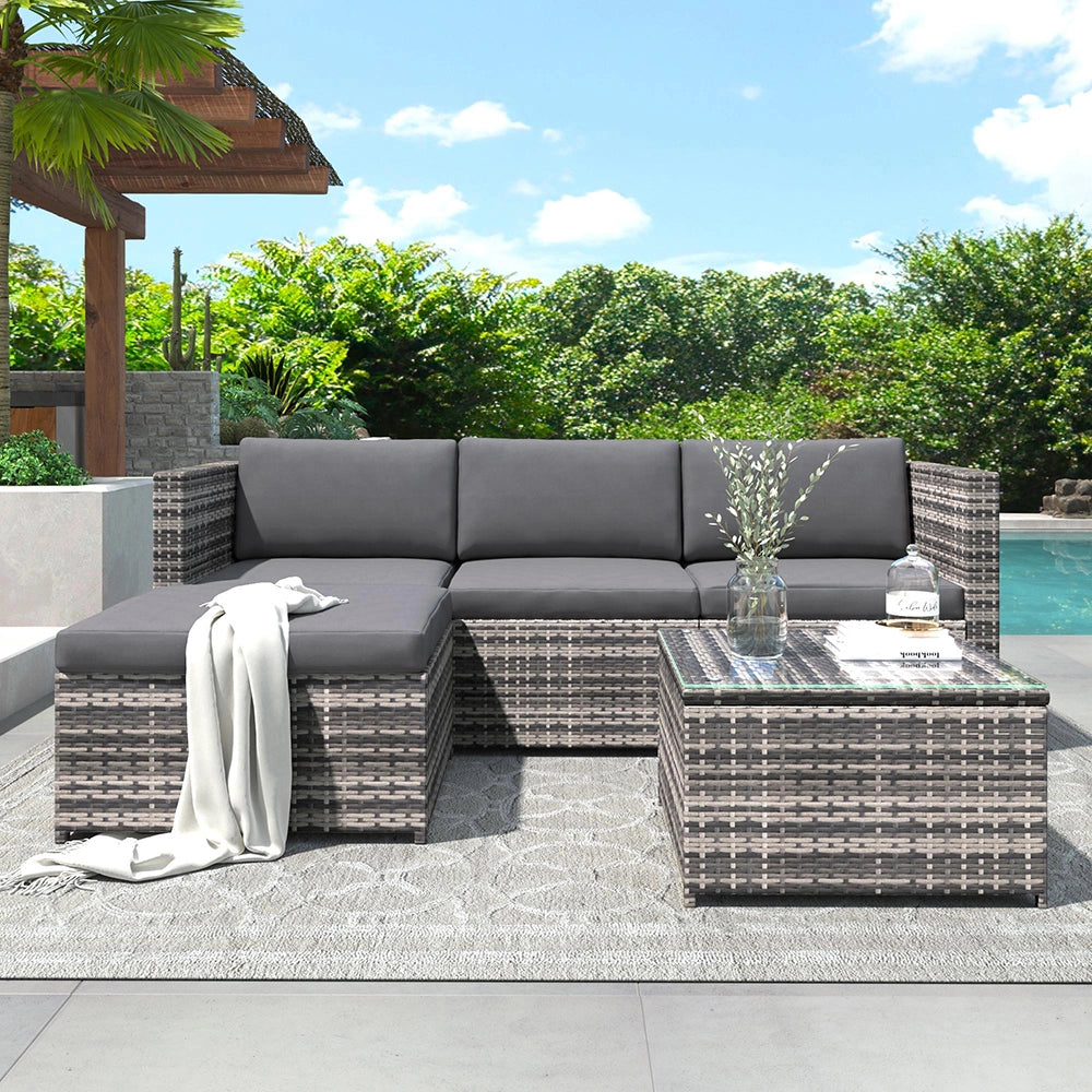 Set giardino - Xylo - angolare resinato con cuscini e vetro grigio