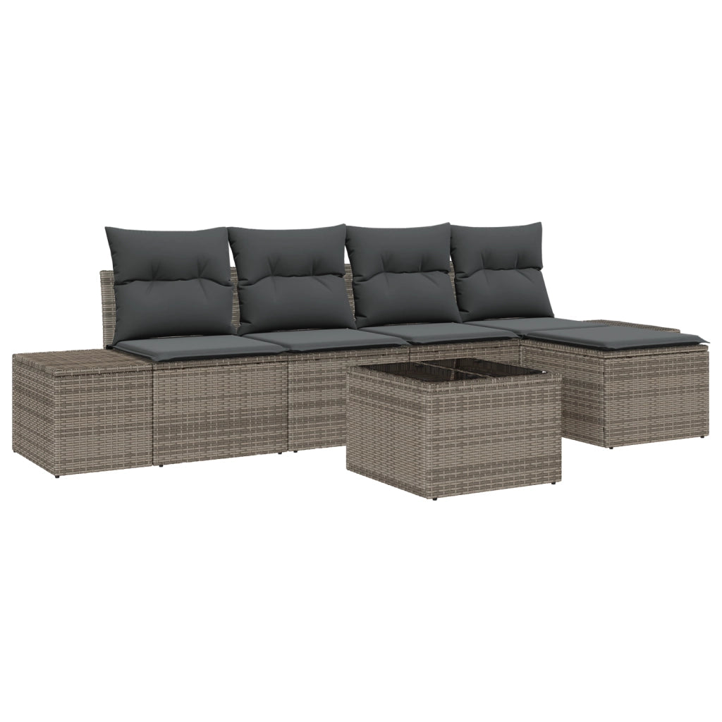 Set Divano da Giardino 5 Pezzi con Cuscini Grigio Rattan Sintetico