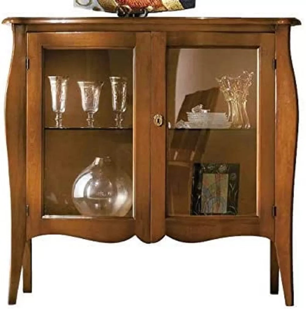 Vetrina in legno arte povera 2 porte tinta noce 107x46x102 - Mobili 2G