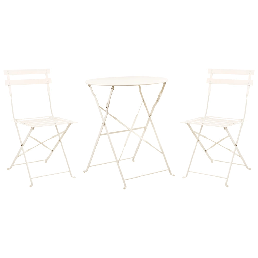 Set da Esterno 3 pezzi Tavolino e 2 Sedile Pieghevoli in Metallo Bianco Sporco Giardino Terrazzo Balcone