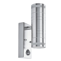 Applique Contemporanea Metro Acciaio Cromo Vetro 2 Luci Gu10 Con Sensore