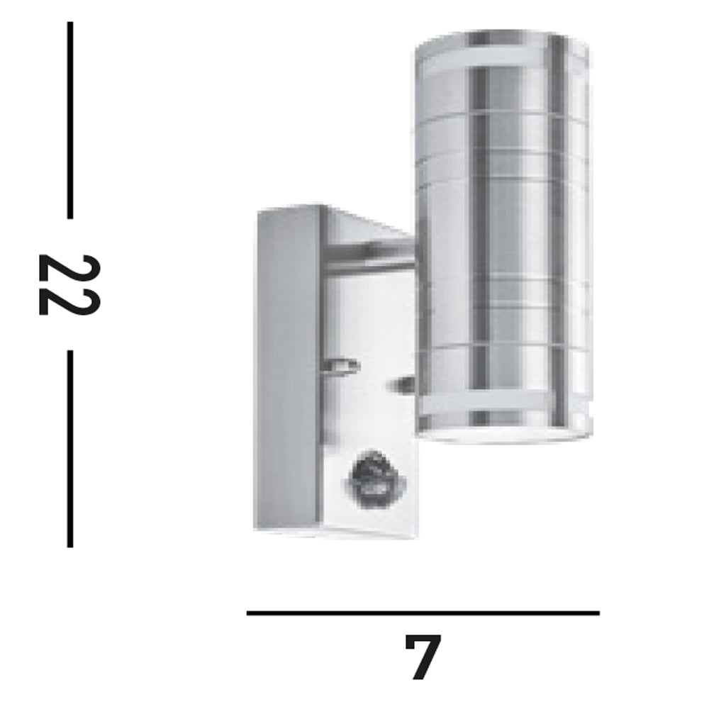 Applique Contemporanea Metro Acciaio Cromo Vetro 2 Luci Gu10 Con Sensore