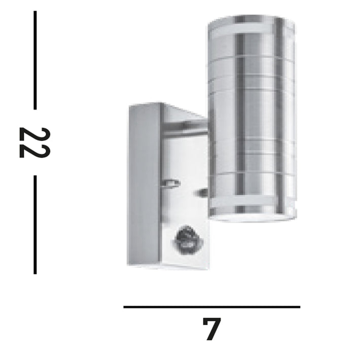 Applique Contemporanea Metro Acciaio Cromo Vetro 2 Luci Gu10 Con Sensore