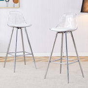 Chaise trasparente con schienale ergonomico e poggiapiedi, struttura in metallo e plastica, argento e trasparente
