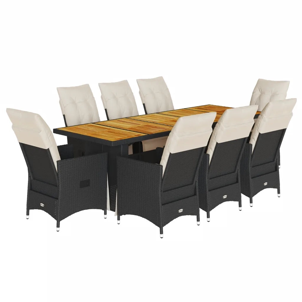 Set Bistrò da Giardino 9 pz con Cuscini in Polyrattan Nero 3277255