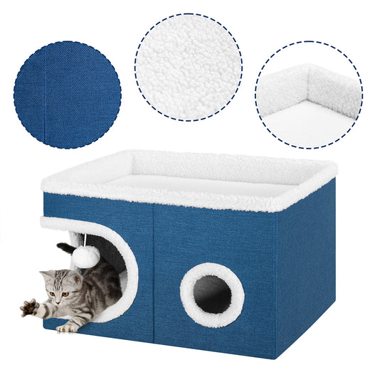 Cuccia Casa per Gatti Cubo Blu Tiragraffi Casetta Animali Domestici 58x42x33 cm
