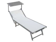 LETTINO ALLUMINIO PIEGH. PESANTE CON PARASOLE TESSUTO TEXILENE BIANCO  cm.61x184x38/100h. con viti inox    VETTE