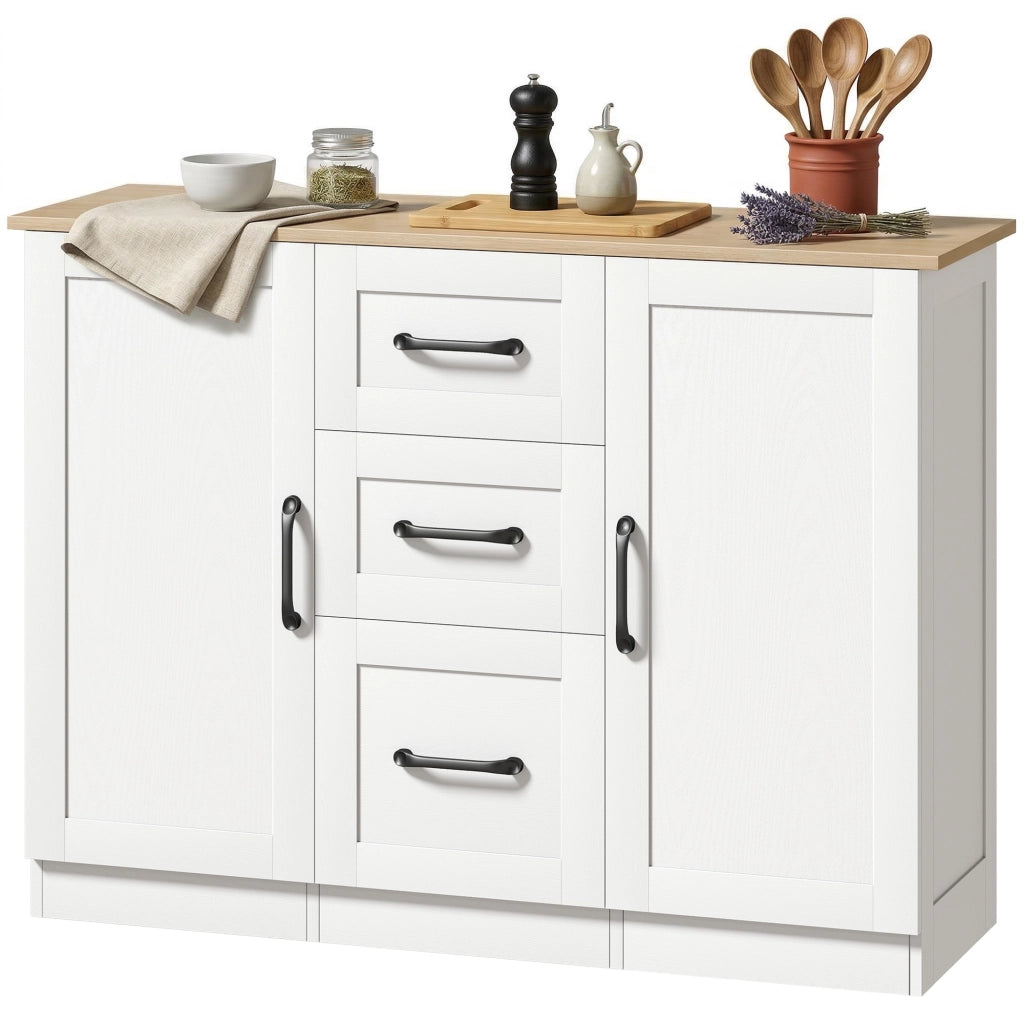 Cassettiera con ante ¨C zephmum ¨C 110x35x80,4cm bianco e legno naturale