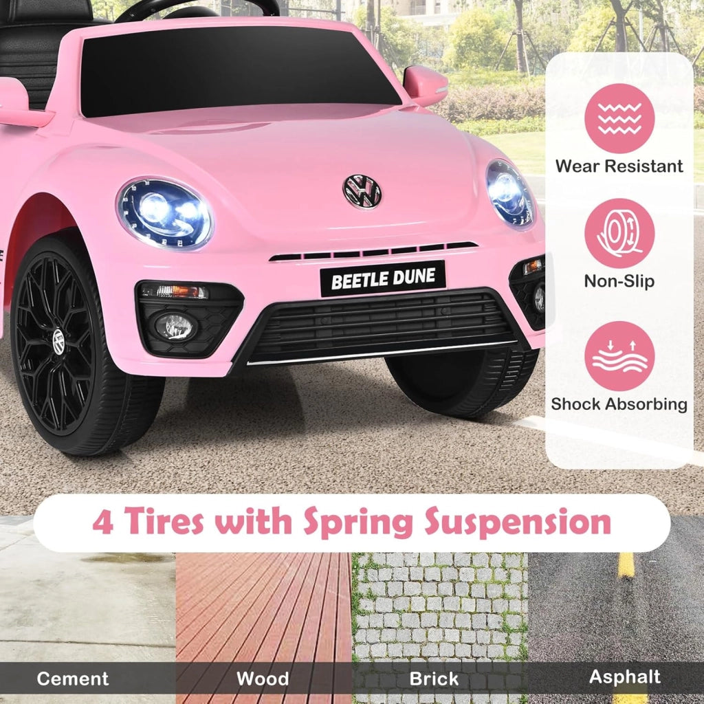 Macchina Elettrica per Bambini Volkswagen Beetle Maggiolino 12V con Telecomando, Auto Elettrico a Pedale, Veicoli con Musica, Fari LED e Clacson, 3-5km/h, Carico 30 kg, 3-8 Anni (Rosa)