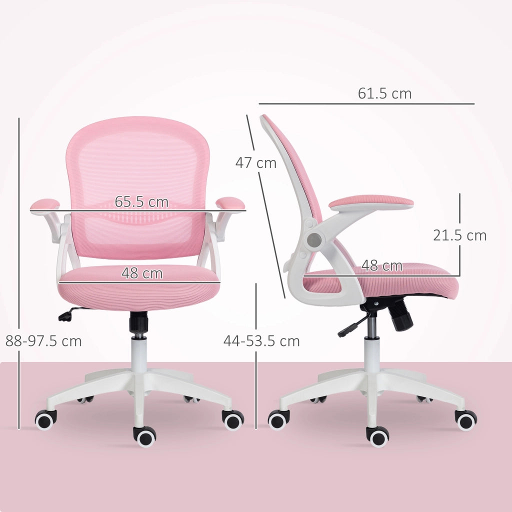Sedia da Ufficio Ergonomica e Regolabile con Schienale a Rete e Seduta Imbottita, 65.5x61.5x88-97.5 cm, Rosa