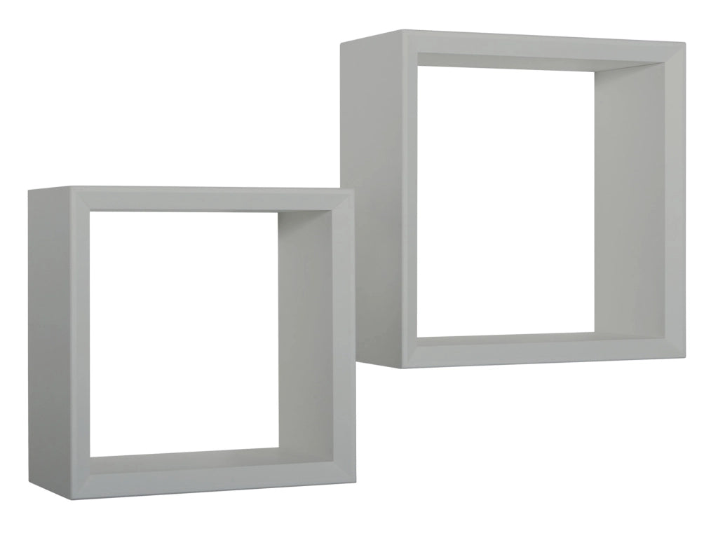 Set 2 Mensole Cubo da Parete Quadrato in Fibra di Legno Ginevra Grigio Sasso