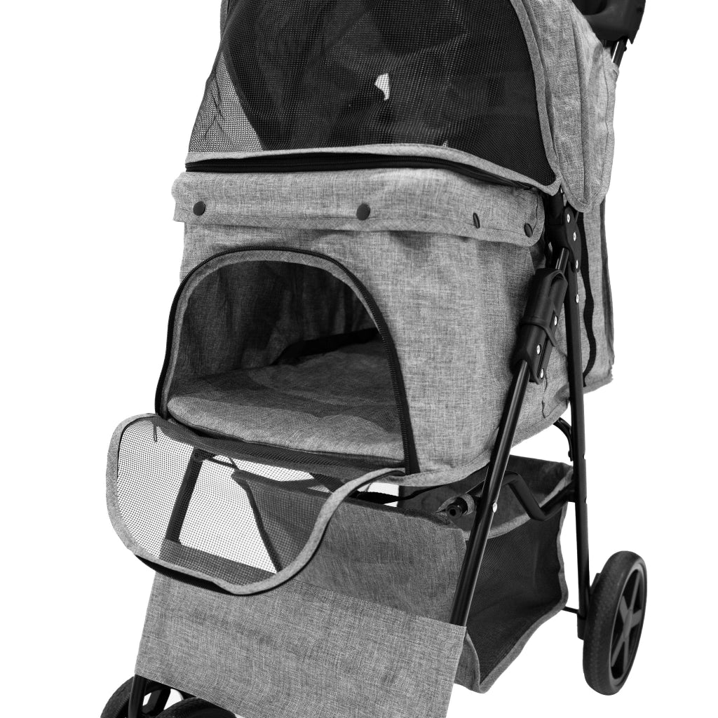 Passeggino Animali Pieghevole Grigio Cane Gatto Tettuccio Antipioggia