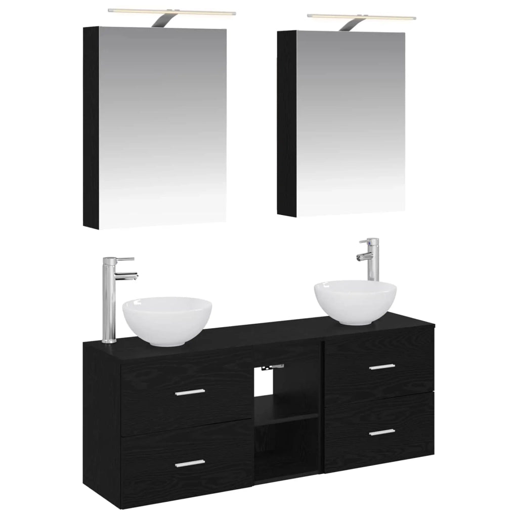 Set di Armadi da Bagno 5 pcs Rovere Nero 50 x 14,5 x 70 cm 3406672