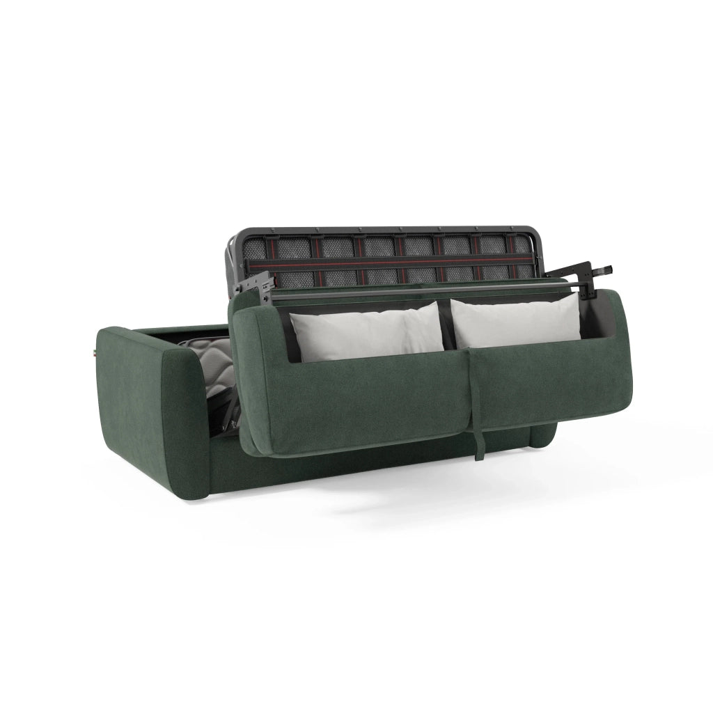 Leonida Divano letto sfoderabile e materasso H18 cm - vano portaguanciali in tessuto Smacchiabile T23 222 cm verde
