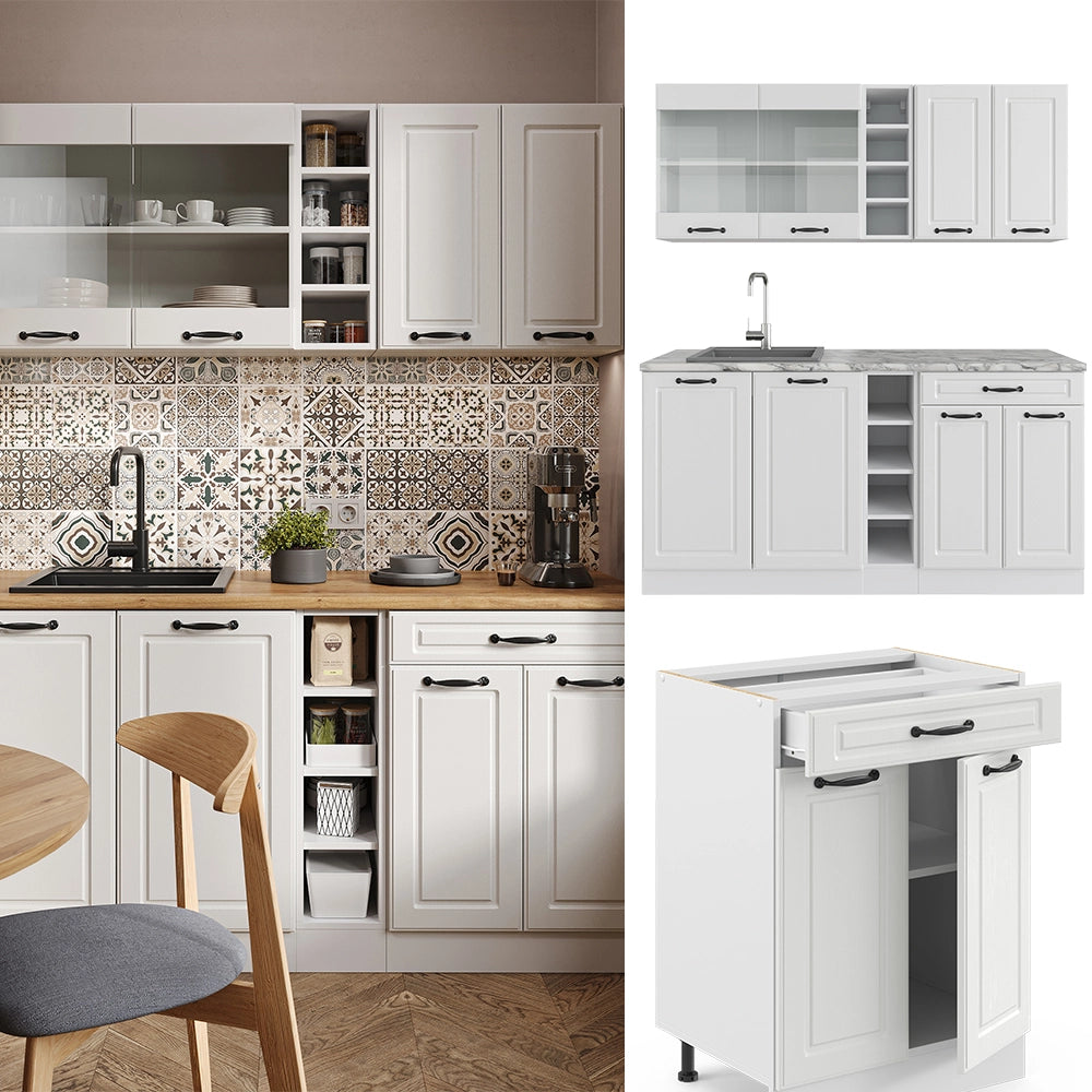 Vicco Cucina completa Casa di campagna bianca/bianco 160 cm , PL Marmo
