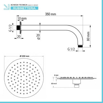 Set doccia incasso Cristallo con soffione inox 20 cm e kit doccia