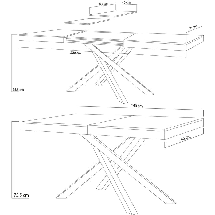 Tavolo da Pranzo Cucina Allungabile Estensibile 90 x 140 fino a 220 cm Bianco