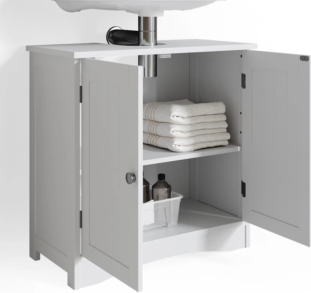 Mobile sottolavabo per bagno Bianco, Bianco, 60 x 60 cm, con ritaglio per sifone e spazio di stoccaggio per l’organizzazione del bagno