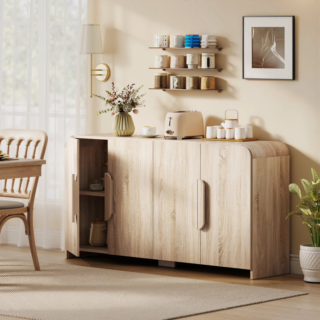 Credenza con 2 Ante Soft-Close e Ripiani Regolabili ¨C zephmum ¨C 157x39x82 cm, Legno Naturale