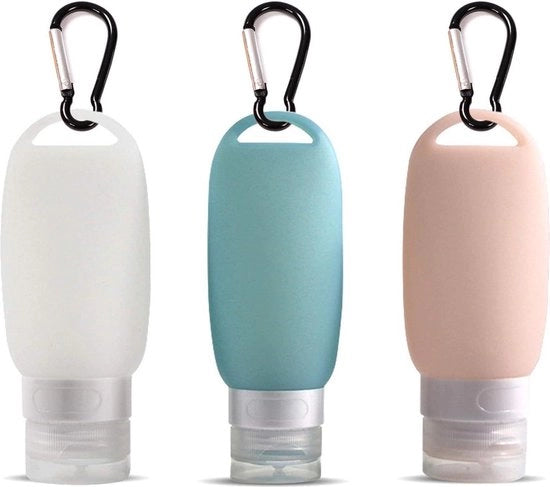 Set di flaconi di silicone per viaggio - inerbio - riutilizzabile - con chiusura a molla - per attività all'aperto - 60 ml - 3 pezzi - multicolore