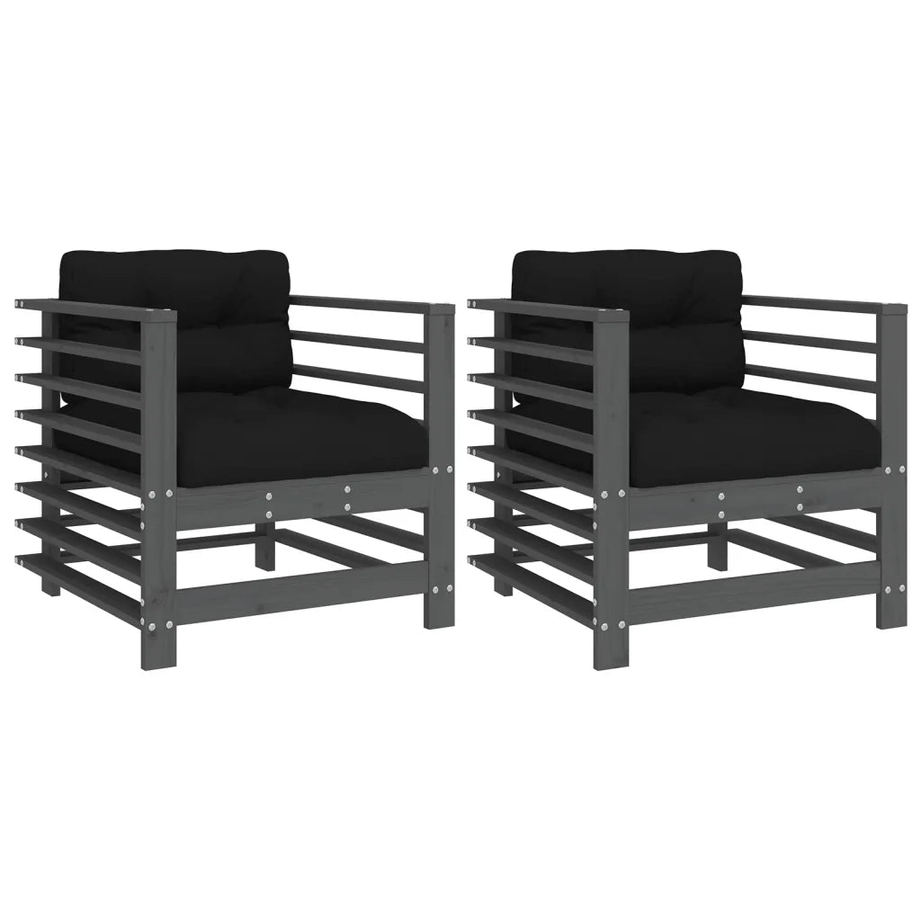 Sedia da patio-Sedie da Giardino con Cuscini 2pz Legno Massello di Pino Grigio 198345