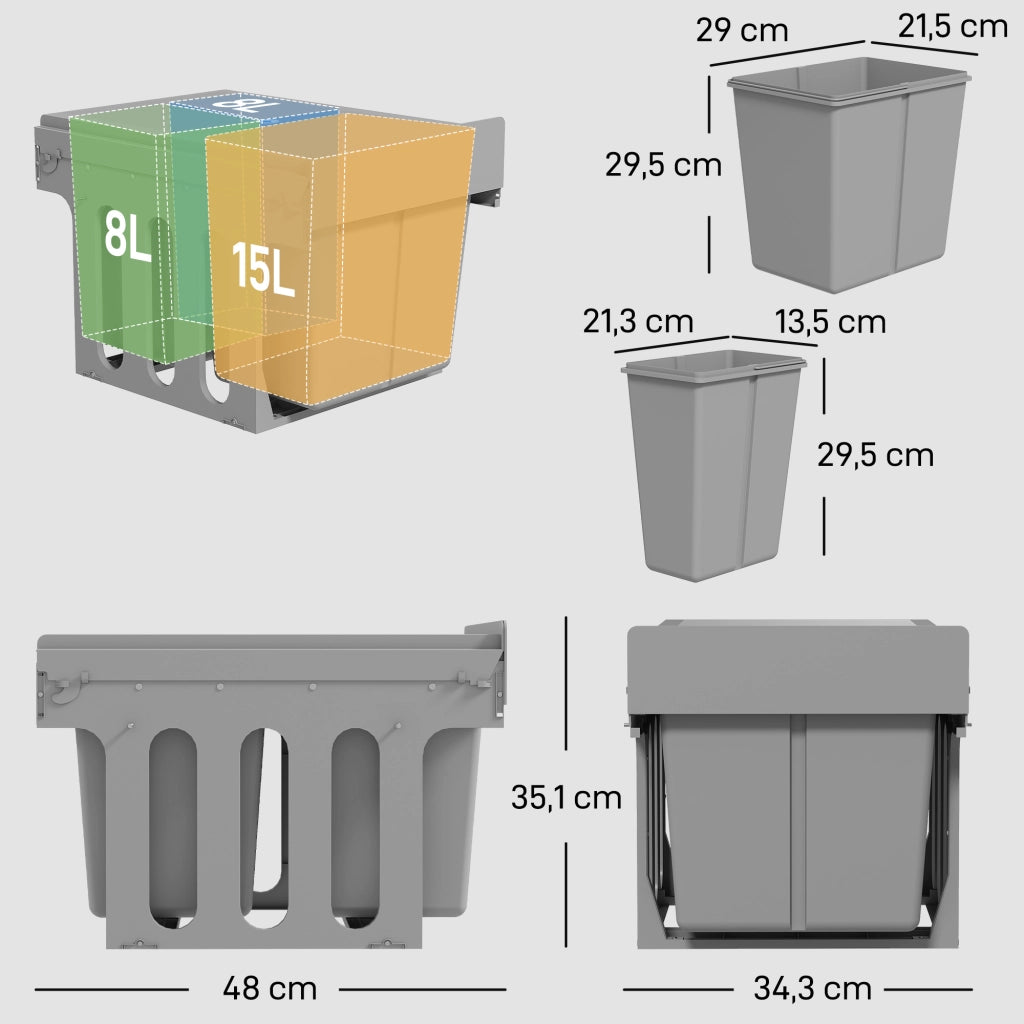 Cestino per Sottolavello Estraibile ¨C Zephmum ¨C Grigio 31L