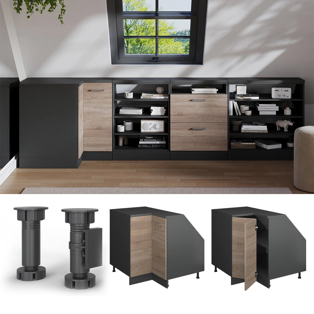 Mobile sottotetto Mobile angolare Rion Sonoma/Antracite 75.6 x 83.8 cm con 1 porta, carcassa dell’armadio profondità 60 cm Vicco
