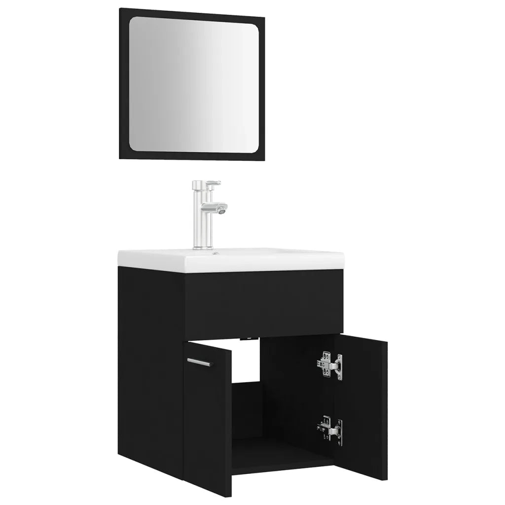 Set Mobili da Bagno Nero in Legno Multistrato