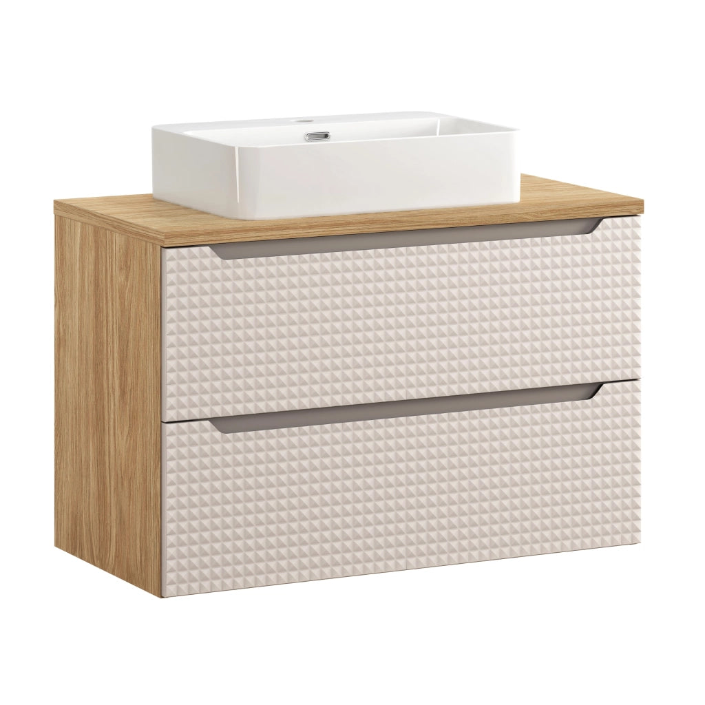 Set mobili bagno 90 cm con piano e lavabo da appoggio Trust Luxor Beige 90 x 1401 x 46 cm
