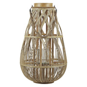 Lanterna leggera in legno di bambù e vetro 56 cm Portacandele intrecciato per interni ed esterni Boho scandinavo