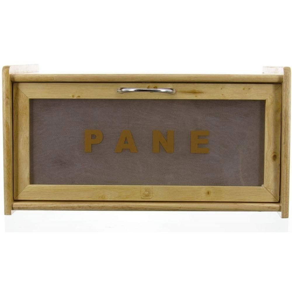 Trade Shop - Portapane In Legno Con Vetrina In Vetro Chiusura A Calamita Contenitore 38x22x20cm -