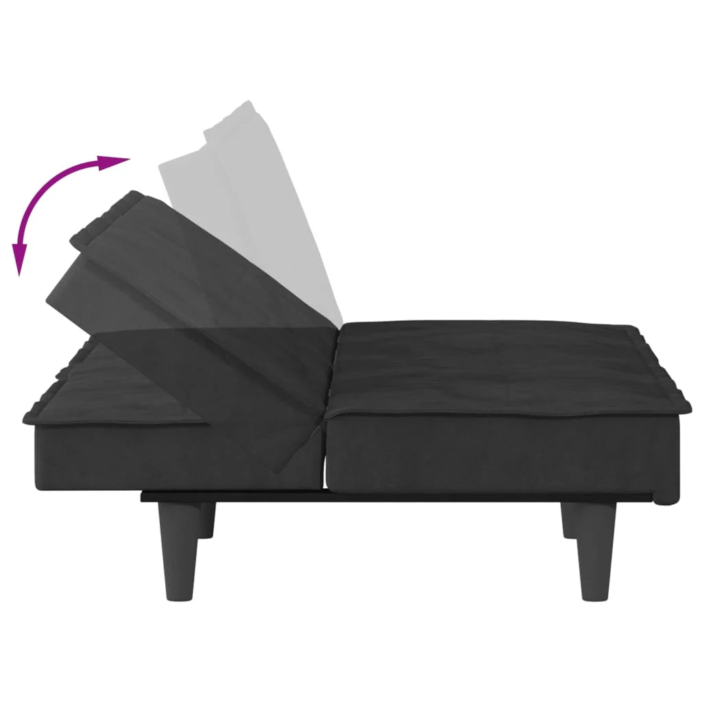 Divano letto con portabicchieri 200 x 89 x 70 cm velluto nero 02_0019846
