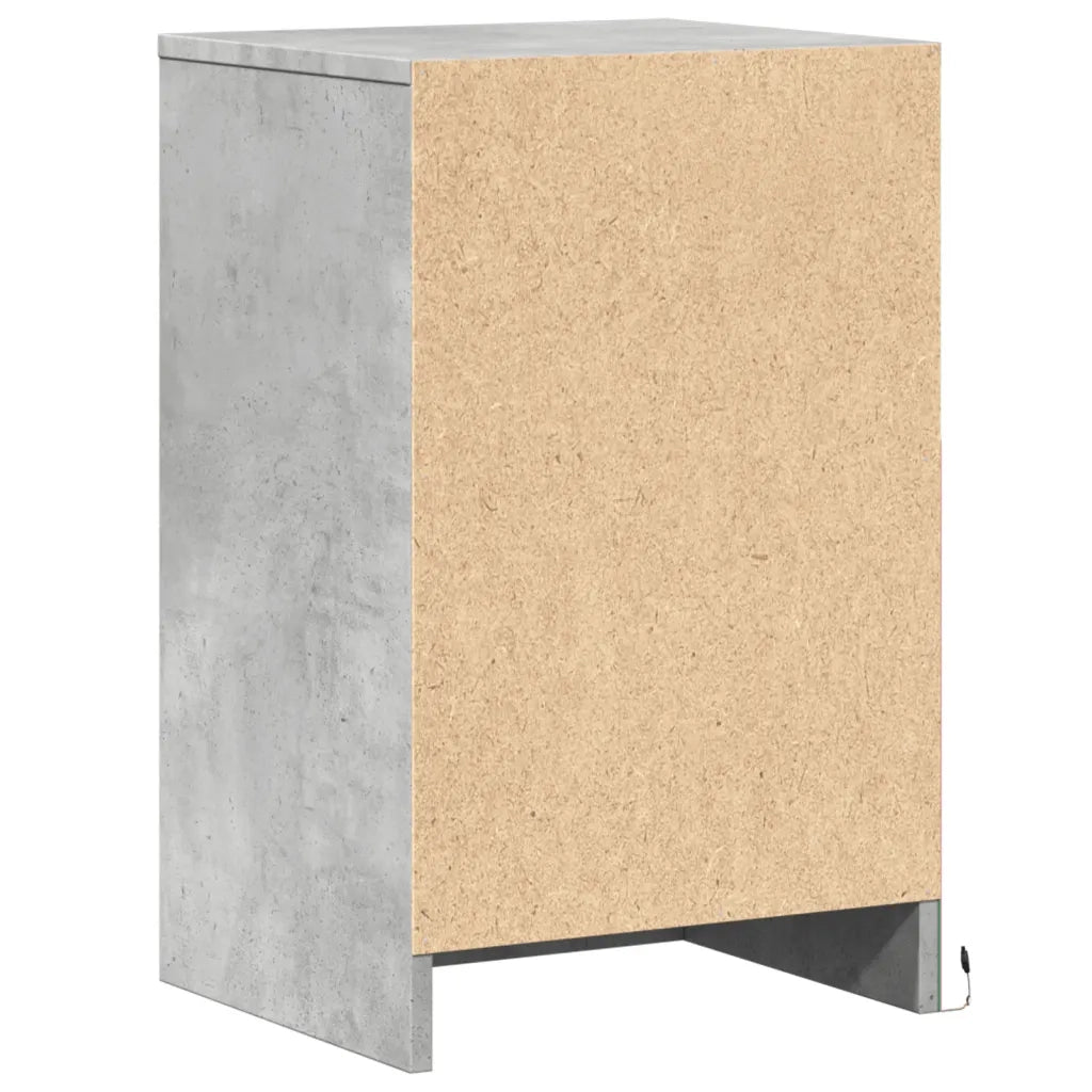 Comodino con Luci LED-Tavolino da notte Grigio Cemento in Legno Multistrato 625147