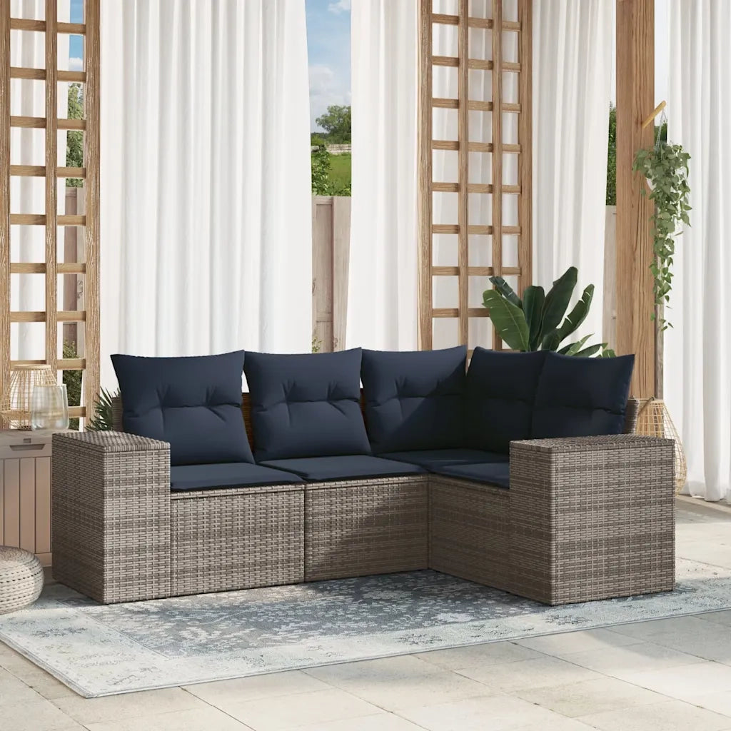 Salotto da Giardino-Set Divani da Giardino 4 pz con Cuscini Grigio in Polyrattan 916296
